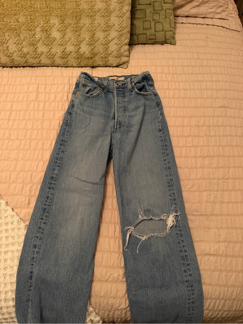 Levi's Light Blue High-Rise Wide-Leg Distressed Jeans
